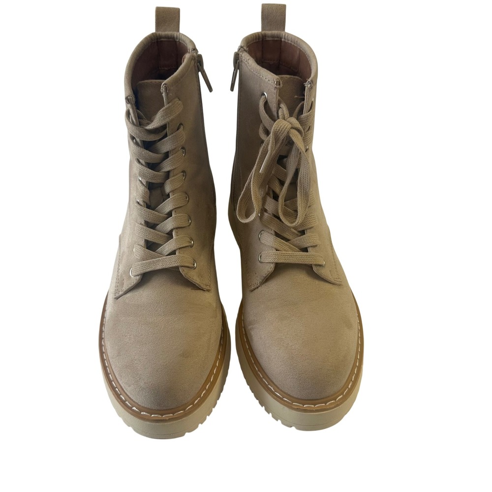 Madden Girl Kurt Taupe Faux Suede Lace Up Side Zip Platform Combat Boots Womens